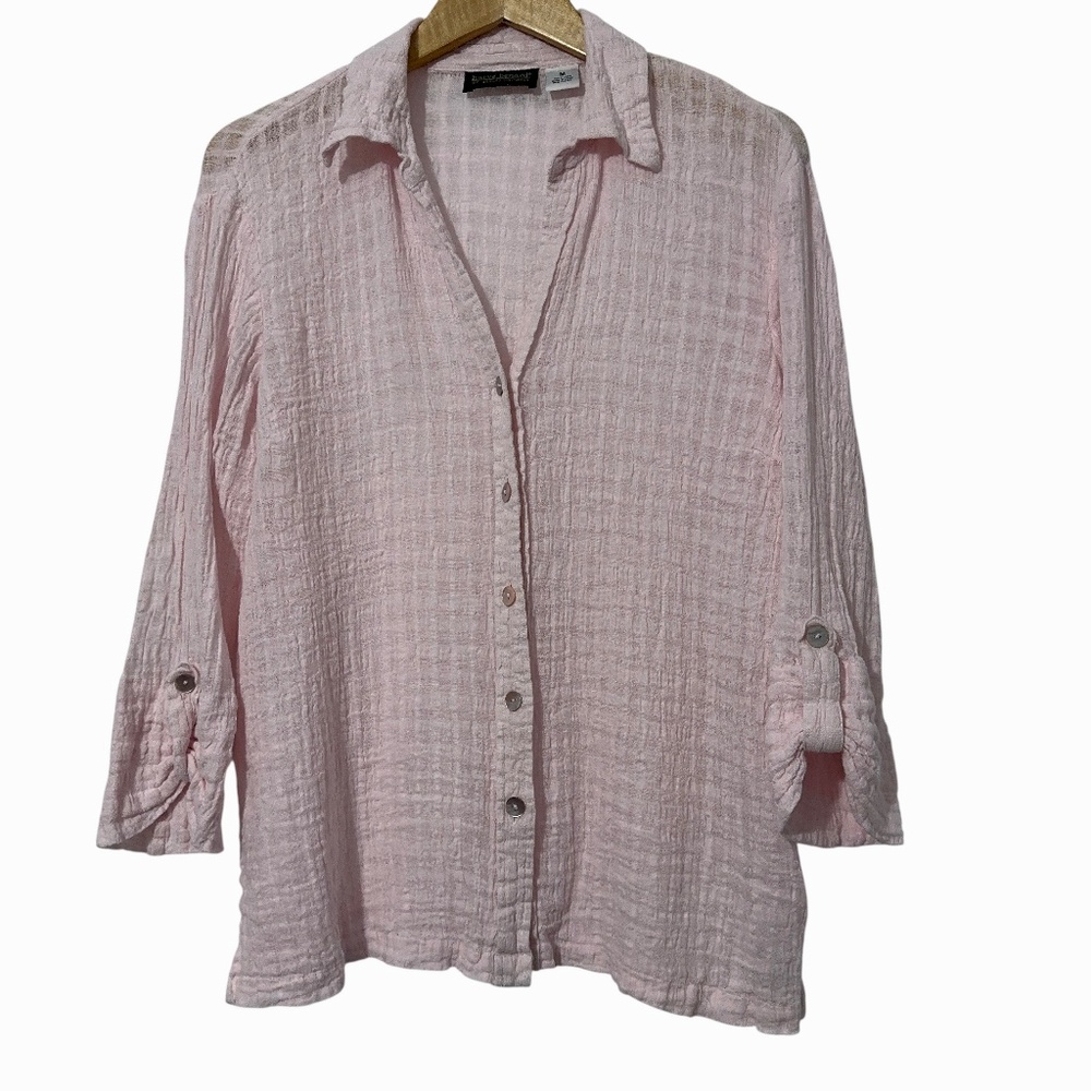 Harve Benard Linen Button Down Shirt Womens Size M Vintage Soft Casual